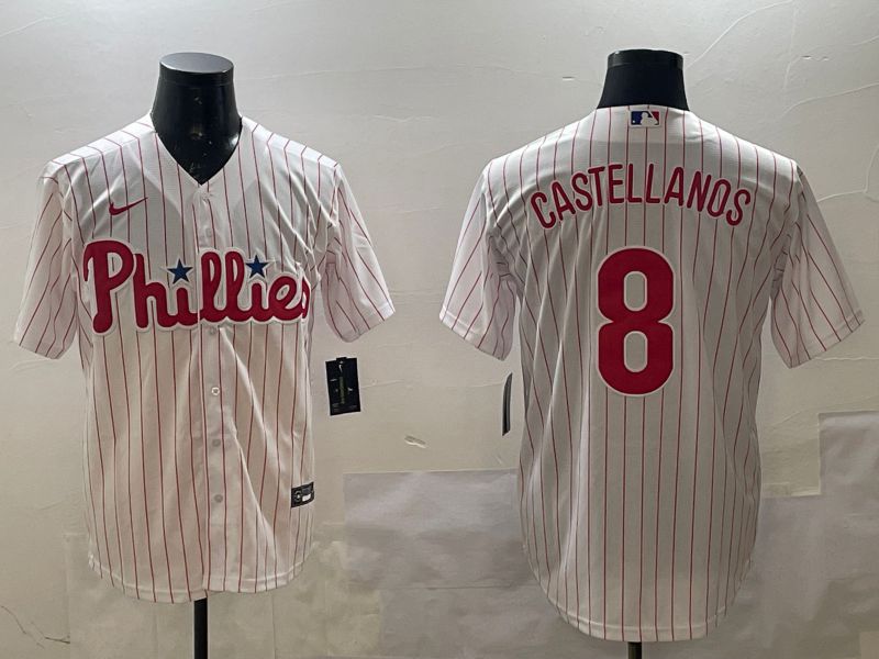 Men Philadelphia Phillies #8 Castellanos White stripe Game 2025 Nike MLB Jersey style 1